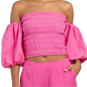 Young Fabulous & Broke Yacht Top Off Shoulder in Tropical Pink Size S